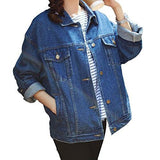 Loose Blue Washed Pocket Button Boyfriend Denim Jacket Coatschest 41 Blue