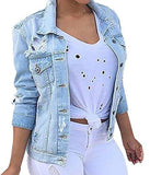 Pxmoda Turn Down Collar Ripped Destroyed Denim Jacket Outwear