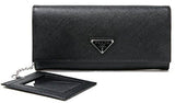 Wiberlux Prada Silver Triangle Logo Detail Flap Real Leather Long Wallet One Size Black