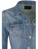 Kogmo Classic Long Sleeve Cropped Basic Denim Jacket Mlight_Blue