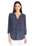3/4 Sleeve Pintuck Blouse, Contempo Floret Republique Nav, XLarge