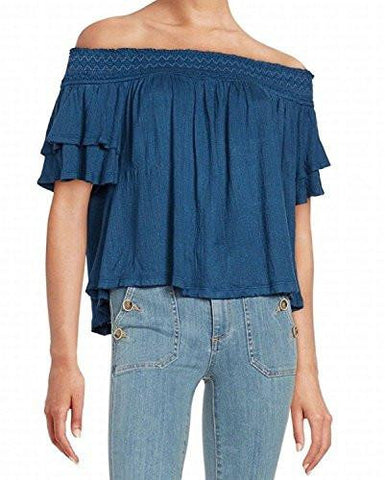 CutOut Back Smocked Crop Top Blue L