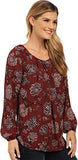 Karen Kane Boho Blush Floral Print Pleated Blouse Red Xs