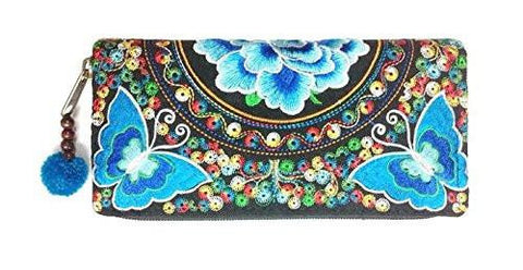 Wallet By Wp Embroidery Butterfly Flower Zipper Wallet Purse Clutch Bag Handbag Iphone Case Handmade For Blue With Multicolors Wallet