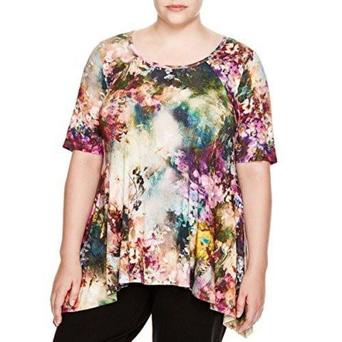Plus Handkerchief Hem Floral Casual Top Multi 0X