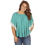 Top With Lace Accent Sleeves M Turquoise