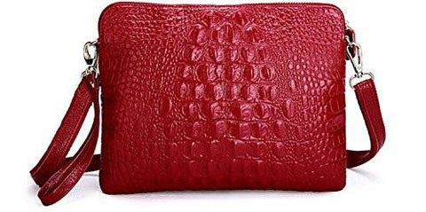 Crocodile Clutch Messenger Bags Handbags Genuine Leather Solid Shoulder Burgundy Color