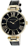 Goldtone Black Motherofpearl Dial Leather Dress Watch