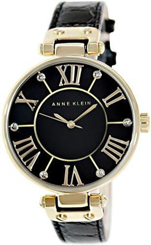 Goldtone Black Motherofpearl Dial Leather Dress Watch