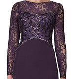 Sequin Embellished Lace Long Sleeve Jersey Evening Gown Dress