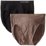 2 Pack Floral Jacquard Hicut Panty, Mocha/Black, Large