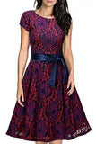 Creti Vintage Floral Lace Contrast Bow Cocktail Party Dress Evening Dress