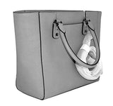 Michael Michael Kors Saffiano Blackmetallic Stud Large Tote Handbag Pearl Grey