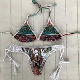 Ethnic Floral Printed Two Piece Bikini Set Boho Swimsuit