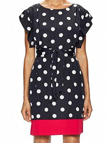 S Boat Neck Dot Print Sheath Dress Black 16
