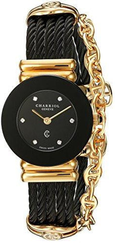 Charriol T Tropez Swiss Quartz Goldtone And Stainless Steel Dress Watch Color:Black Model: 028Bngp545Ro005