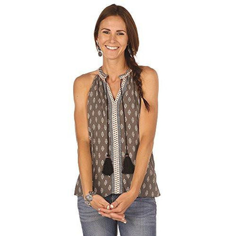 Sleeveless Top With Tie Dark Grey Medium
