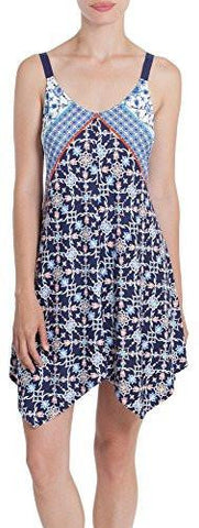 Flower Chemise Nightgown Large Blue Multi
