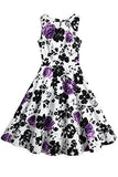 Creti Vintage Classy 1950 Floral Sleeveless Party Evening Picnic Spring Garden Dress Cocktail Dress Xl, Purple