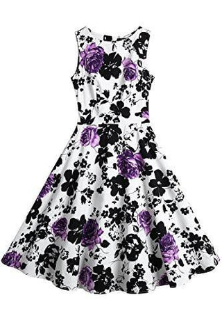 Creti Vintage Classy 1950 Floral Sleeveless Party Evening Picnic Spring Garden Dress Cocktail Dress Xl, Purple