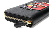 Wiberlux Prada Embellished Robot Detail Ziparound Real Leather Long Wallet One Size Black