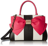 Betsey Johnson Pearl Of A Girl Bow Satchel, Stripe Fuchsia