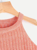 Sweatyrocks Knit Crop Top Ribbed Sleeveless Halter Neck Vest Tank Top One Size Orange
