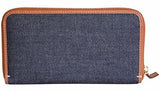Denim And Leather Zip Around Wallet Clutch Bluetan
