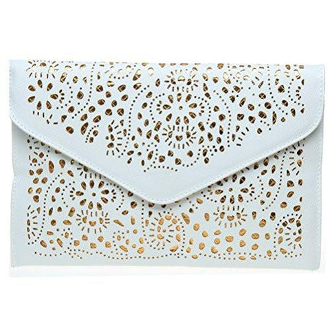 Road Modern Floral Pattern Cross Body Cut Out Slim Chain Statement Bags Cross Body Handbags White