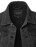 Le3No Vintage Washed Long Sleeve Ripped Distressed Black Denim Jacket
