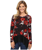 Painted Rose Sheer Hem Top Print Shirt