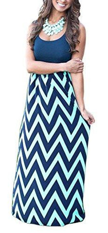 Demetory `S Boho Sleeveless Wave Striped Maxi Dress Xlarge Navy