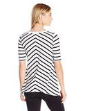 Performance Telegraph Stripe Spliced Ballet Sleeve Sharkbite Hem Top Black Combo L