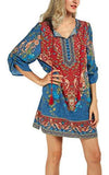 Bohemian Neck Tie Vintage Printed Ethnic Style Summer Shift Dress Large Pattern 2
