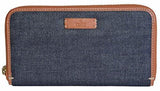 Denim And Leather Zip Around Wallet Clutch Bluetan