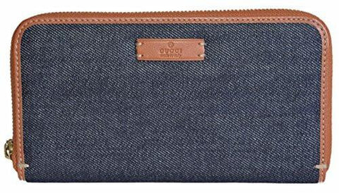 Denim And Leather Zip Around Wallet Clutch Bluetan