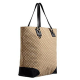 Beige Canvas Leather Trimmed Ssima Print Tote Shoulder Bag