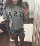 Sweatyrocks Letter Print Crop Tops Summer Short Sleeve Tshirt Grey M