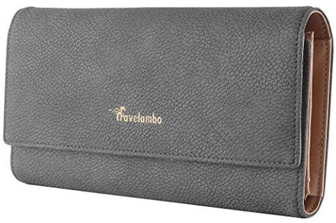 Travelambo Wallet Faux Leather Rfid Blocking Purse Credit Card Clutch Holder Case Steel Gray