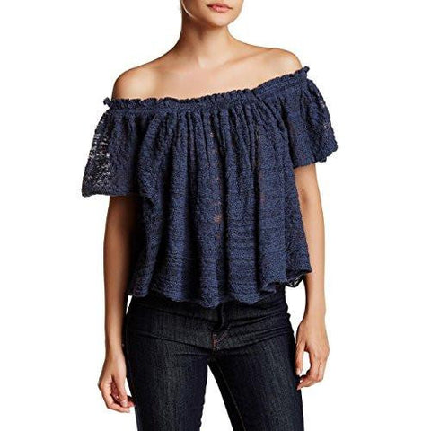 Thrills & Frills Open Stitch OffTheShoulder Crop Top Navy L