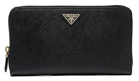 Wiberlux Prada Gold Triangle Logo Detail Ziparound Long Wallet With Pencil One Size Black