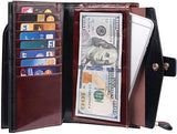 Travelambo Rfid Blocking Large Capacity Luxury Waxed Genuine Leather Clutch Wallet Multi Card Organizer Coffee