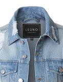 Le3No Vintage Washed Long Sleeve Ripped Distressed Denim Jean Jacket