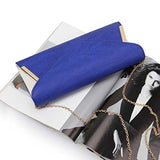 Sapphire Blue Pu Faux Leather Envelope Flap Alloy Metal Two Tone White Accented Fashion Clutch Handbag