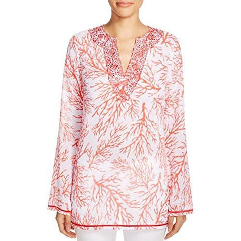 Michael Michael Kors Solana Printed Embroidered Tunic Top Pink M