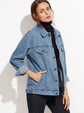 Shein Classic Long Sleeve Boyfriend Denim Jacket Large Blue