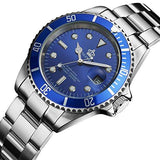 Blue Dial Rotatable Bezel Sapphire Luminous Hand Quartz Silver Stainless Steel Watches