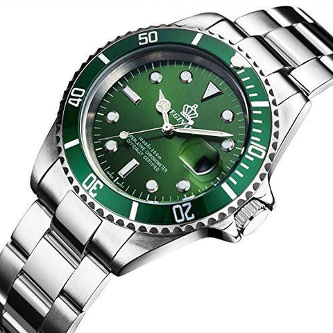 Green Dial Rotatable Bezel Sapphire Glass Luminous Hand Quartz Stainless Steel Watches