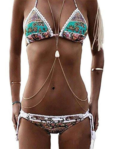 Ethnic Floral Printed Two Piece Bikini Set Boho Swimsuit