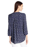 3/4 Sleeve Pintuck Blouse, Contempo Floret Republique Nav, XLarge